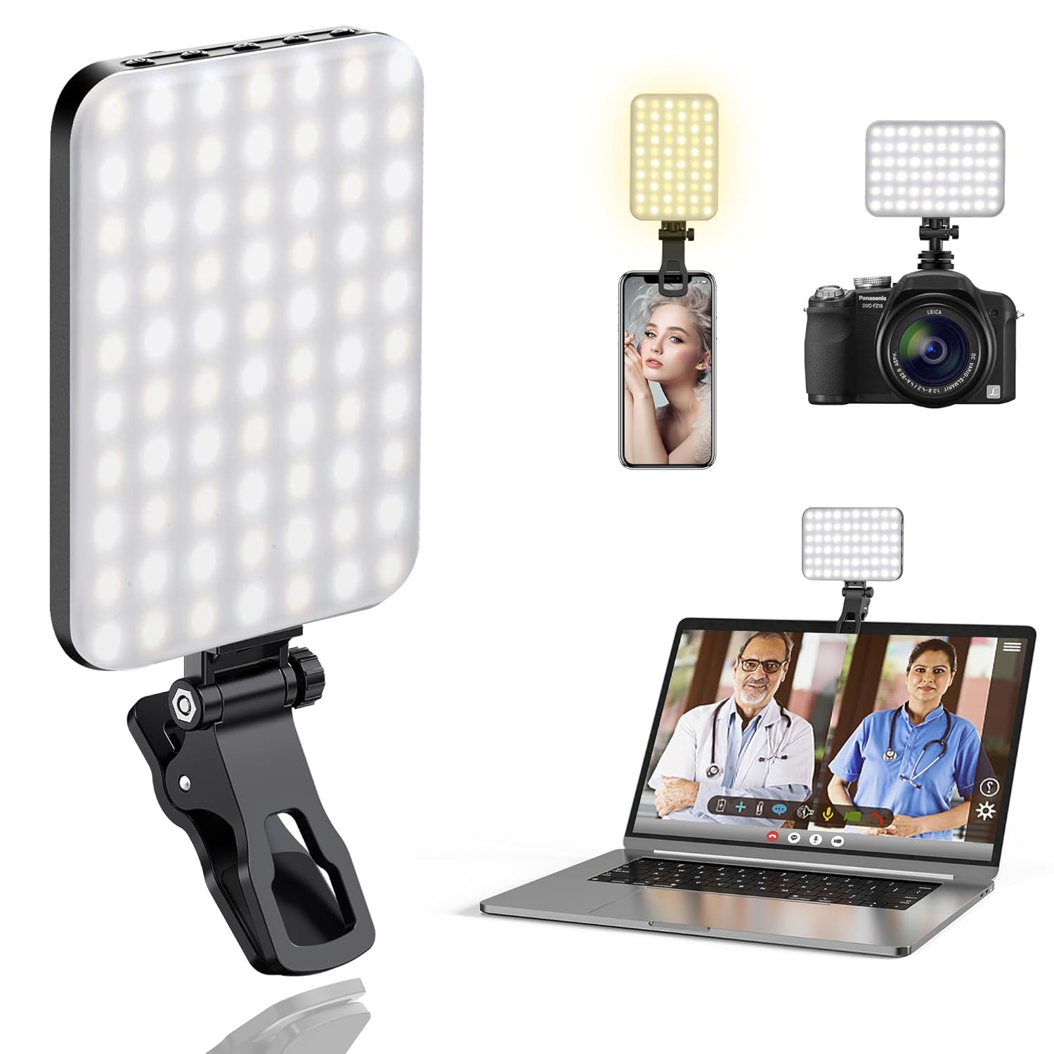 ALTSON 60 LED Portable Selfie Light, Rechargeable 2200mAh, CRI 97+, 3 Light Modes, with Clip and Camera Tripod Adapter, for iPhone, Webcam, Laptop, Photo, Makeup