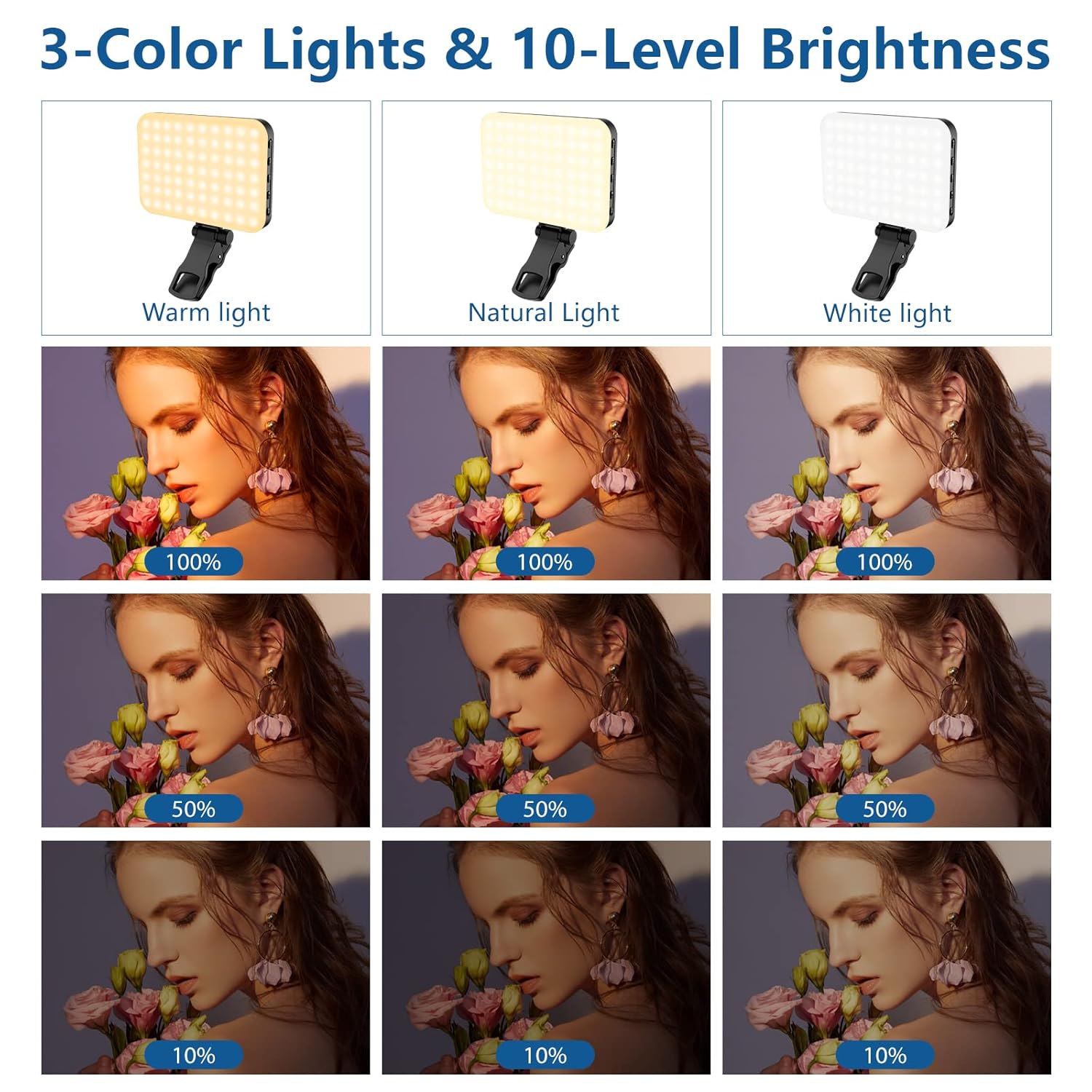 ALTSON 60 LED Portable Selfie Light, Rechargeable 2200mAh, CRI 97+, 3 Light Modes, with Clip and Camera Tripod Adapter, for iPhone, Webcam, Laptop, Photo, Makeup - Image 4